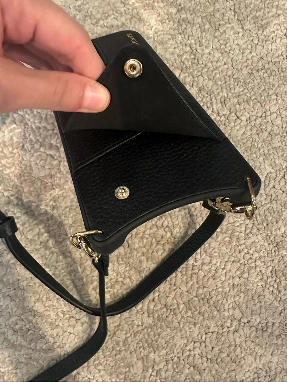 Bandolier black leather iPhone 14 Pro Max phone case crossbody